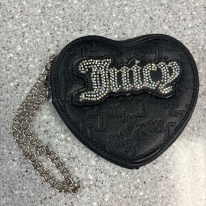 Juicy Couture Black Heart Clutch with Silver wristlet